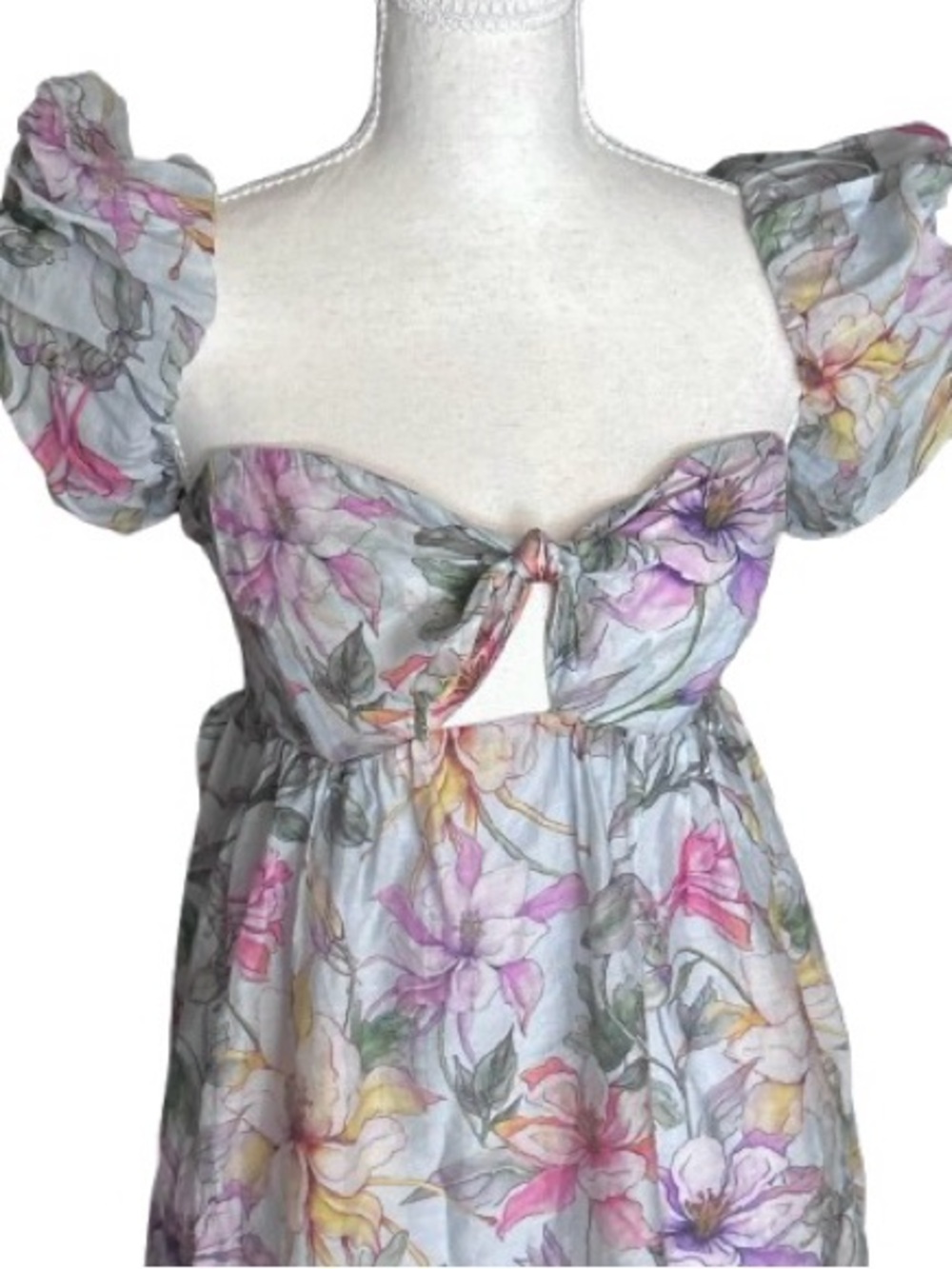 Puffy Sleeved ASTR Floral Medium Small Light Blue Tea Party Boho Dress Flowers